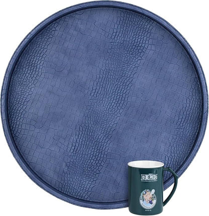 HofferRuffer Round Serving Tray 20'', Elegant Faux Leather Circle Ottoman Table by HofferRuffer