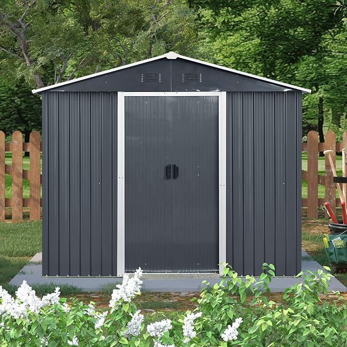 Outdoor Metal Storage Shed Window Ventilation Foundation Frame Waterproof - Image 3