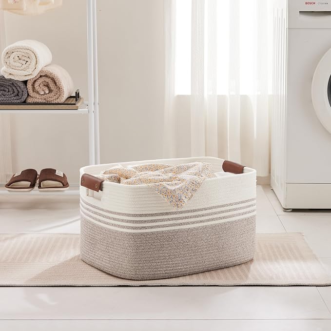 60L Large Laundry Basket with Leather Handles - Image 3
