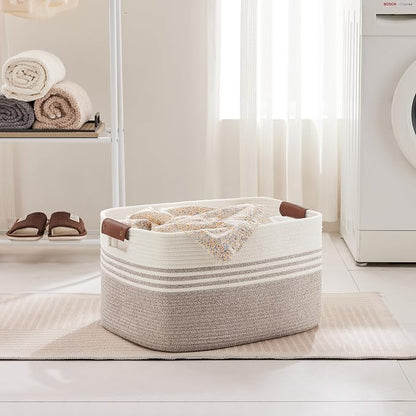 60L Large Laundry Basket with Leather Handles - Image 3