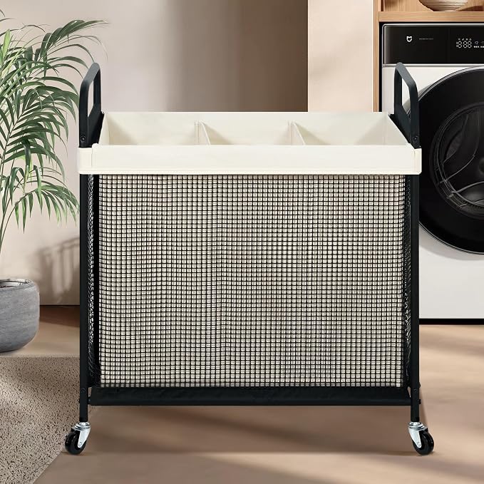 STO STO Laundry Hamper 3 Section, 120L Rolling Laundry Sorter Cart - Image 2