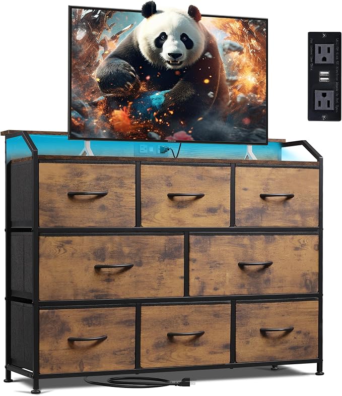 WLIVE Dresser for Bedroom, 8 Drawer LED Dresser by WLIVE