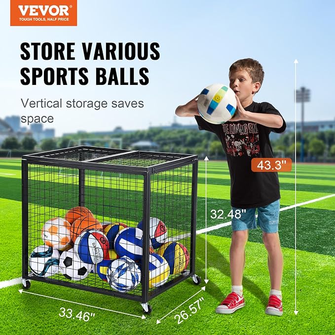 VEVOR Rolling Sports Ball Storage Cart, Lockable Basketball Cage - Image 2