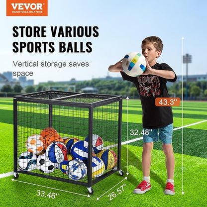 VEVOR Rolling Sports Ball Storage Cart, Lockable Basketball Cage - Image 2