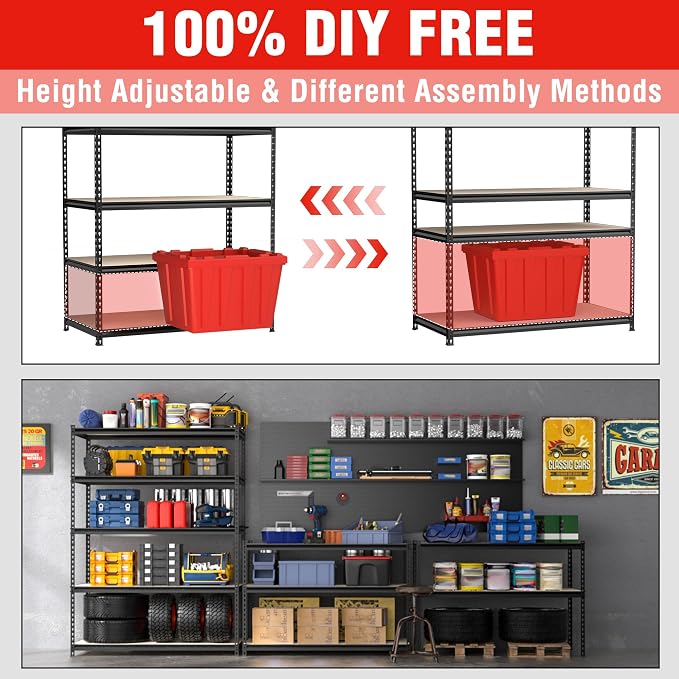 WORKPRO 5-Tier Adjustable Metal Shelving, 36”Wx18”Dx72”H, 4000LBS Capacity - Image 6