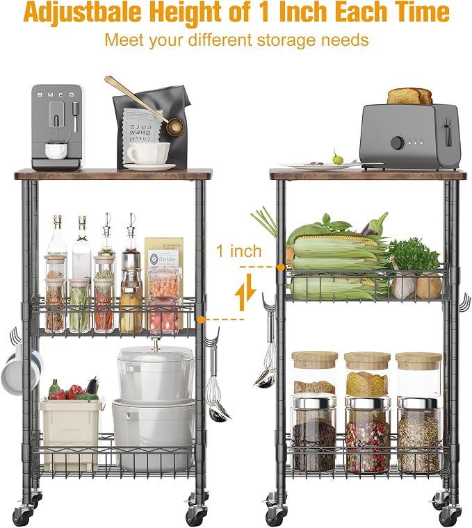 Homeiju Rolling Kitchen Storage Cart, 3-Tier Storage Rack on Caster Wheels - Image 3