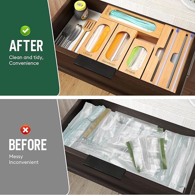 Reclosable Poly Bag Organizer for Kitchen Drawer, 5-Slot | Bamboo, 5 - Image 7