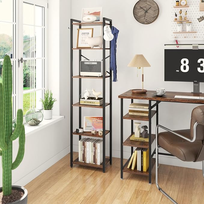 YMYNY Bookshelf, 6-Tier Ladder Shelf Organizer, Narrow Shelving Unit, Corner - Image 2