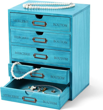 Wesiti 5-drawer Wooden Desk Organizer Blue, Embroidery Floss Thread Organizer by Unteilti