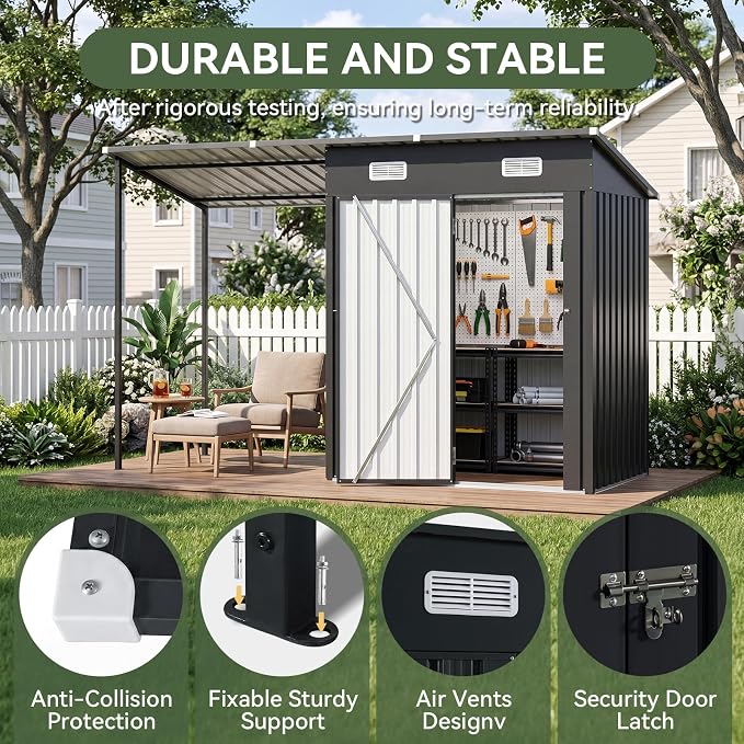 Aoxun 5x3FT Outdoor Storage Shed & Hardtop Canopy Gazebo Combo | 10x3FT Metal - Image 7