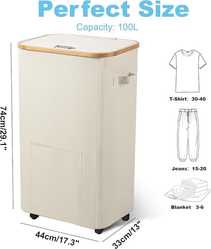 Vincona Laundry Basket with Wheels, Tall Dirty Clothes Hamper on Wheels - Image 2