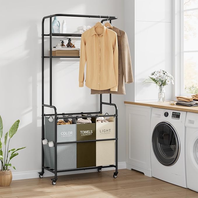 Laundry Sorter 3 Section, Laundry Hamper Cart - Image 6