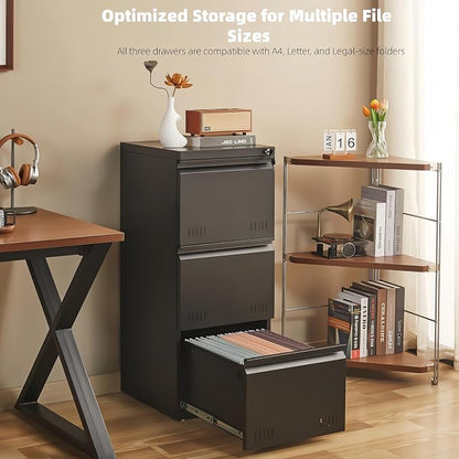 Metal File Cabinet with Lock, Vertical 3 Drawer File Cabinets - Image 3