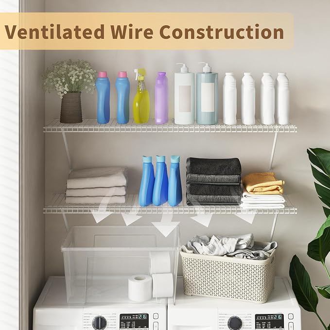 Closet Shelves Wall Mounted, 4 Pack 4 ft x 12 in White Wire Shelving Kit - Image 4
