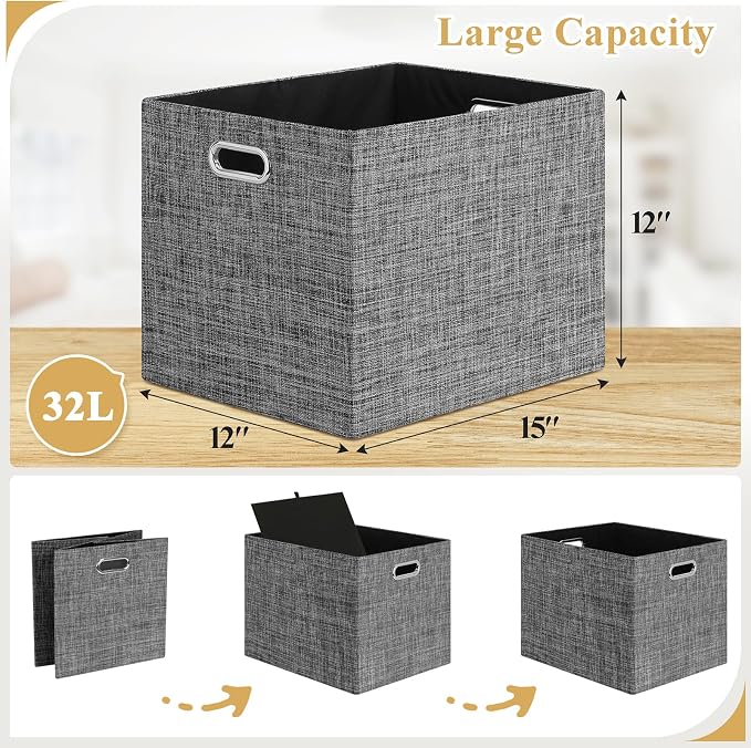 Posprica 15.12"x12.13"x12.01" Storage Cube Bins, Linen Decorative Closet - Image 4