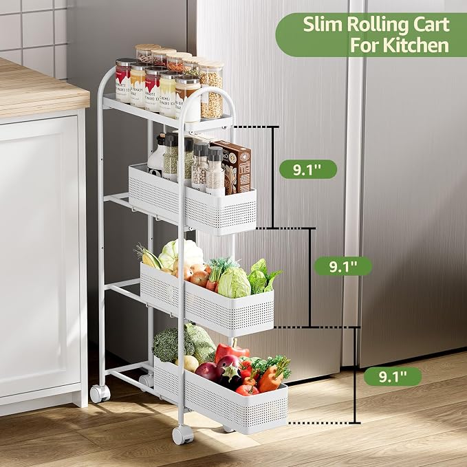 KINGRACK 4-Tier Slim Storage Cart - Image 3