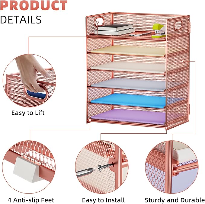 Marbrasse 6 Tier Paper Organizer Letter Tray - Image 4