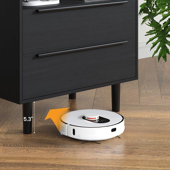26" Tall Black Nightstand with Charging Station, 2 Drawer Contemporary Modern - Image 6