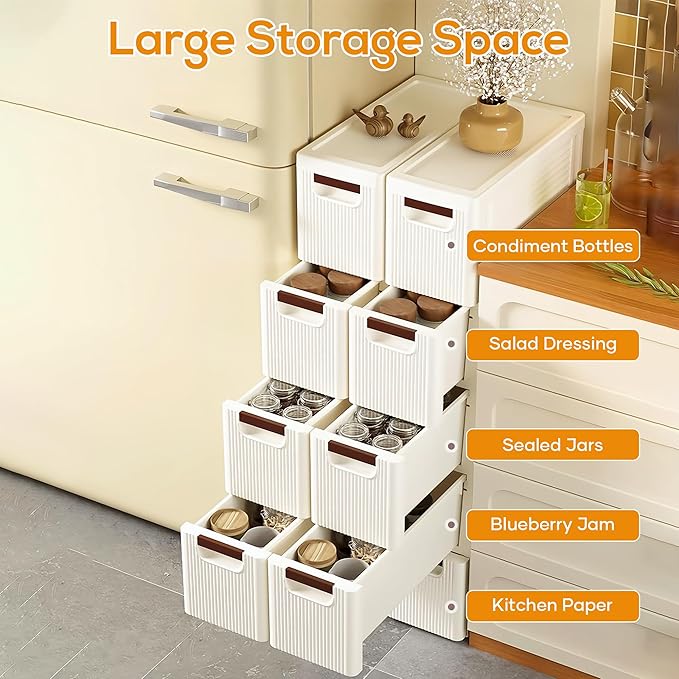 5 Drawers Slim Bathroom Storage Cabinet Dresser, Narrow Plastic Rolling Cart - Image 3