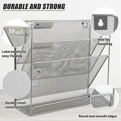EASEPRES Desk File Organizer Mesh 4-Tier, Hanging Wall Mount Document - Image 3