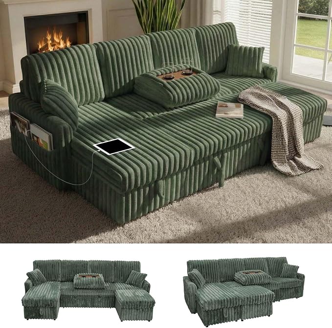 KCGKCG 104" U Shaped Sleeper Sofa Bed, Sectional Couches by KCGKCG