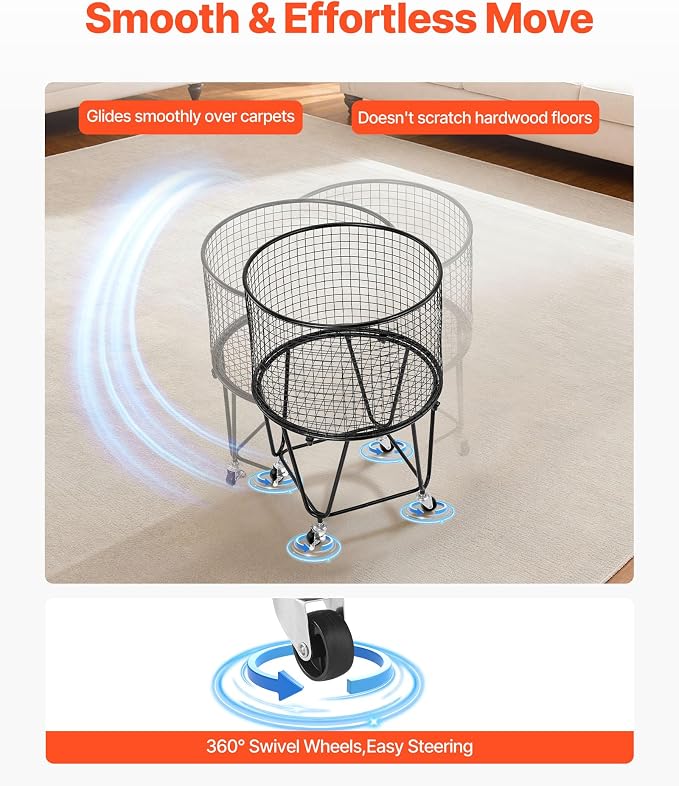 VEVOR Laundry Basket with Wheels, Metal Storage Cart Deep Set Rolling Mesh - Image 4