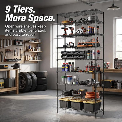 Finnhomy 9-Tier Wire Shelving Unit Adjustable Steel Wire Rack Shelving - Image 5