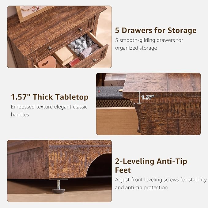 T4TREAM Farmhouse 5 Drawer Dresser - Image 5