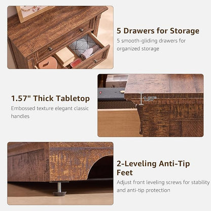 T4TREAM Farmhouse 5 Drawer Dresser - Image 5