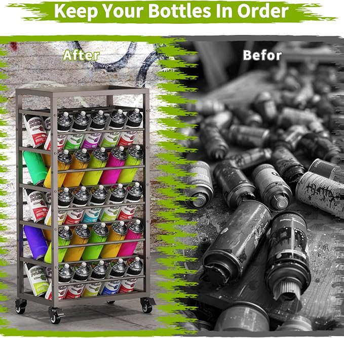 yeshine 50 Can Spray Paint Storage Rack, Metal Aerosol Storage Cart, Rolling - Image 6