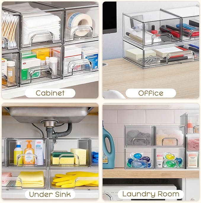 Stackable Storage Drawers, 3 Pack Clear Acrylic Makeup & Bathroom Organizer - Image 6