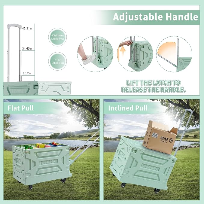 VECELO 88LHeavy-Duty 2-in-1 Foldable Utility Cart, Large Capacity Rolling Crate - Image 3