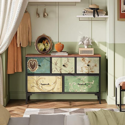 WLIVE Wide Dresser for Bedroom, 5 Drawer Chest of Drawers, Floral | 5 roomy - Image 4