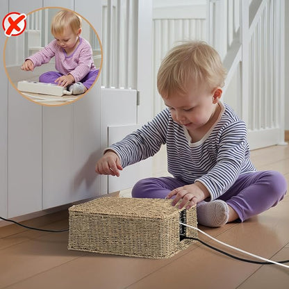 StorageWorks Cable Management Box, 2 Slots Wicker Cable Organizer to Hide Cords - Image 8