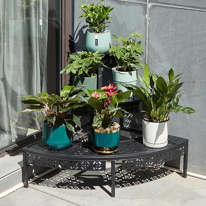 3 Tier Metal Plant Stand, Rectangle or Round Decorative Flower Step, Garden - Image 3