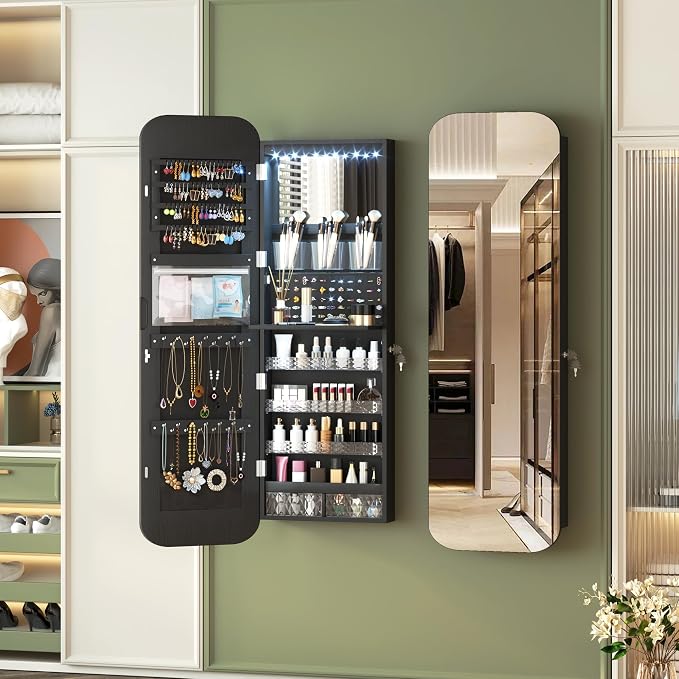 Vlsrka 47.2" LED Mirror Jewelry Cabinet, Wall/Door Mounted Full Length Mirror - Image 8