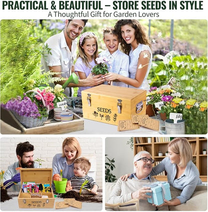 Large Bamboo Wood Seed Storage Organizer Box - Image 8