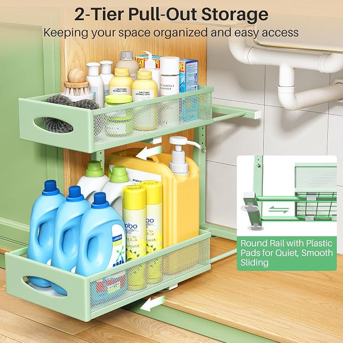Under Sink Organizer, 2 Tier Pull out Cabinet Organizer Baskets - Image 3