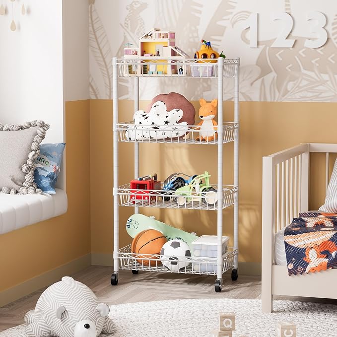 SINGAYE 4 Tier Basket Shelf Wire Shelving Unit Adjustable Storage Shelves Big - Image 5