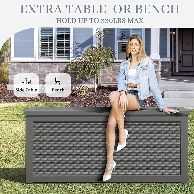 NUNU LAB Outdoor Storage Box, 320 Gallon Deck Box, Resin Waterproof Outside - Image 3