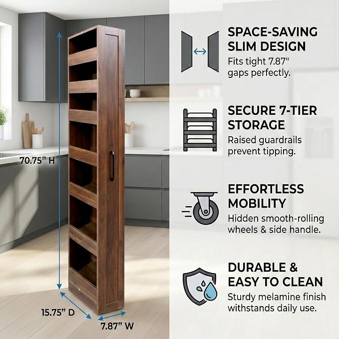 Slim Rolling Storage Cart, 7-Tier Pull-Out Spice Rack - Image 4