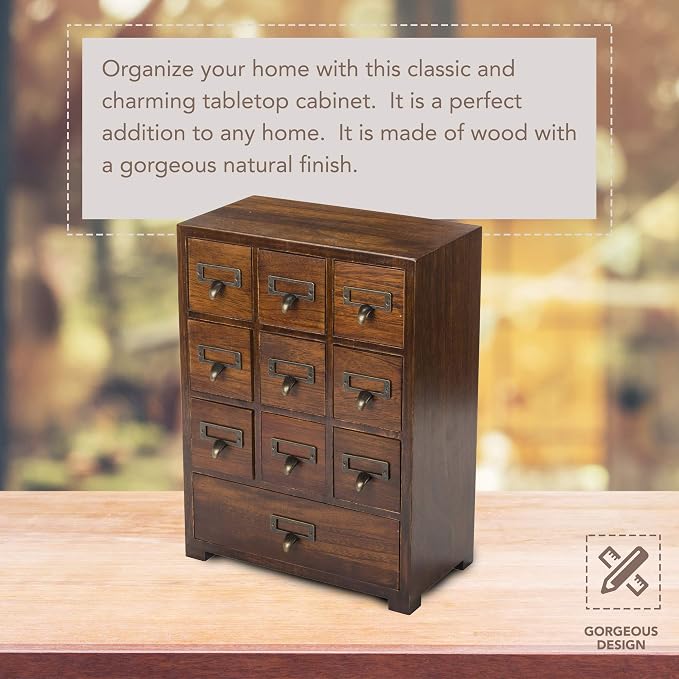 Library Card Catalog Solid Wood Small Curio Cabinet l Retro Storage Organizer - Image 6
