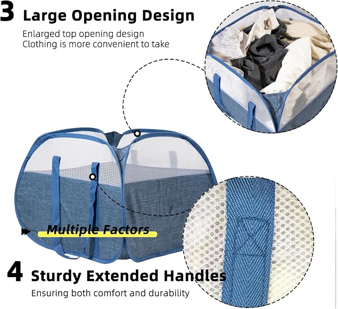 Collapsible Laundry Basket, 90L Tear Proof Mesh Pop-up Hamper 2PCS | Foldable - Image 4