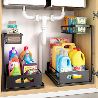 Under Sink Organizer, 2 Pack Height Adjustable Cabinet Organizer by Fabutier