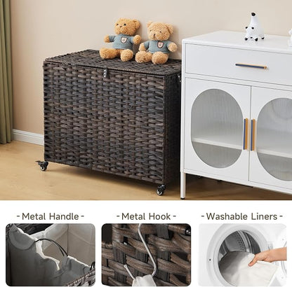 Laundry Hamper with Wheels, 60.72 Gallon Rolling Laundry Basket with Lid - Image 6