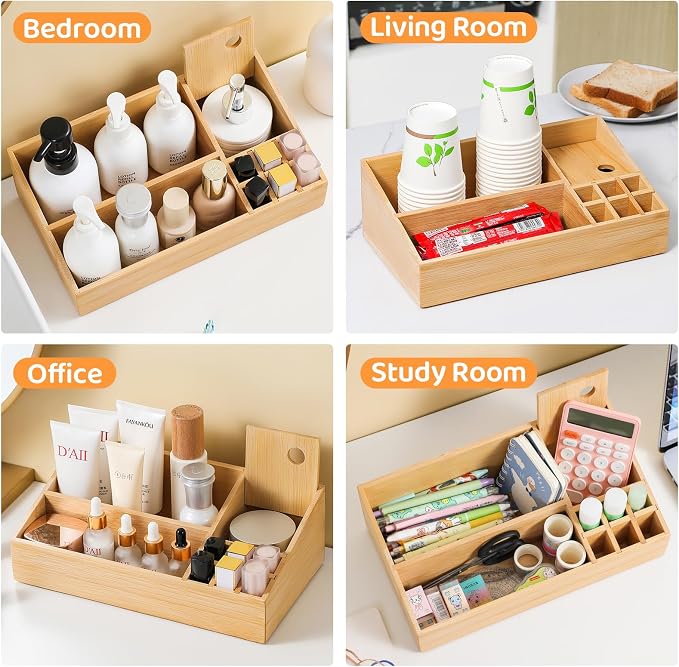 Bamboo Makeup Desk Organizer, Makeup Storage Organization Table Box, Suitable - Image 6