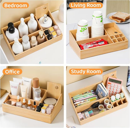 Bamboo Makeup Desk Organizer, Makeup Storage Organization Table Box, Suitable - Image 6