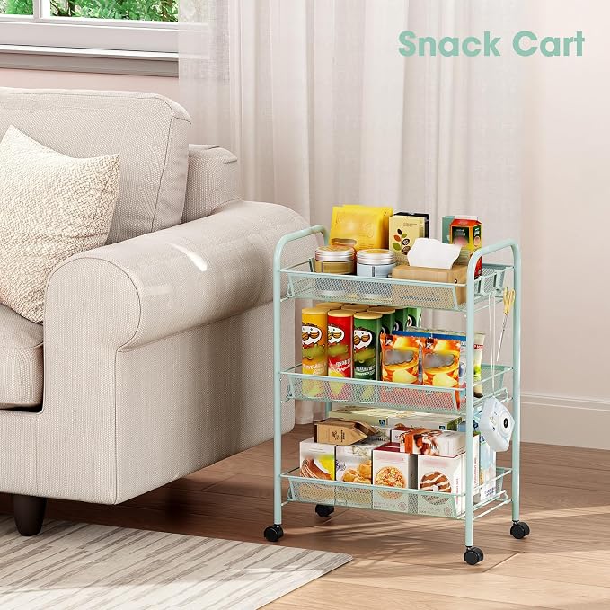 TOOLF 3-Tier Metal Rolling Cart, Mesh Wire Easy Assemble Utility Cart, Storage - Image 8
