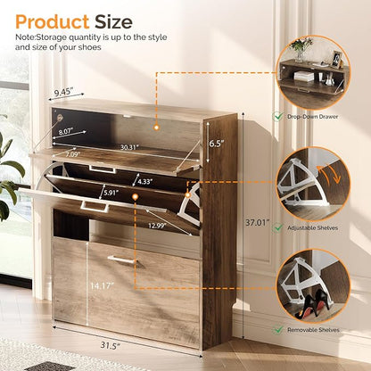VINGLI Grey Shoe Cabinet for Entryway, Slim Shoe Rack Storage - Image 2