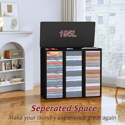 195L Laundry Hamper 3 Section, Large Laundry Hamper - Image 4
